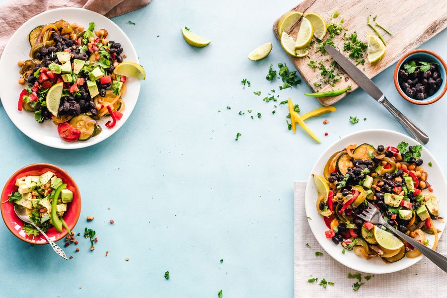 Colorful heart-healthy meal with vegetables and beans — eating the right foods is essential for managing high blood pressure