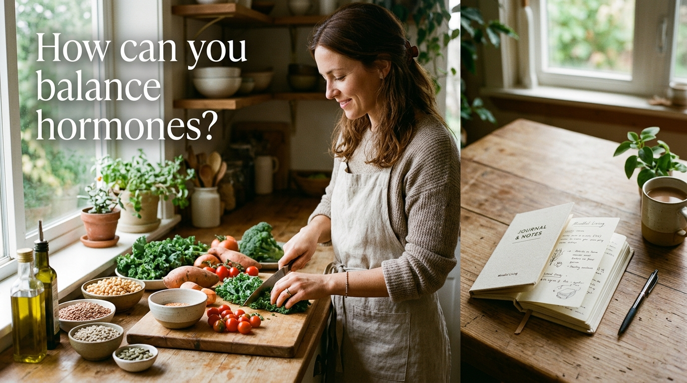 A person prepares a healthy, whole food meal while learning how can you balance hormones.