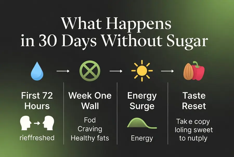What happens in 30 days without sugar timeline of energy and taste reset.